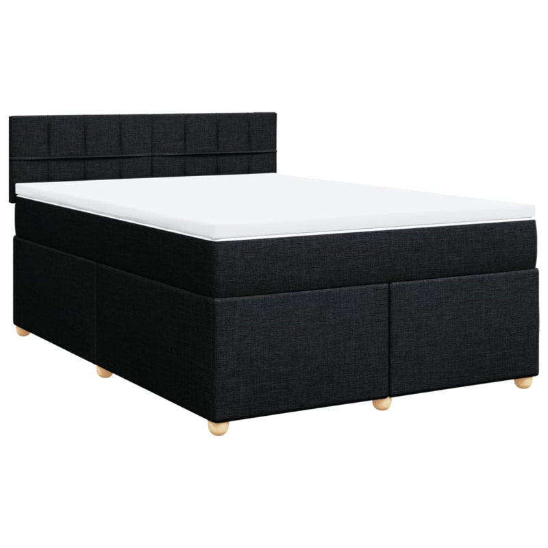Box Spring Bed with Mattress Black Double Fabric Payday Deals