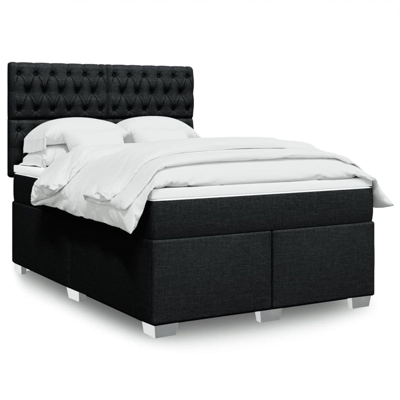 Box Spring Bed with Mattress Black Double Fabric Payday Deals