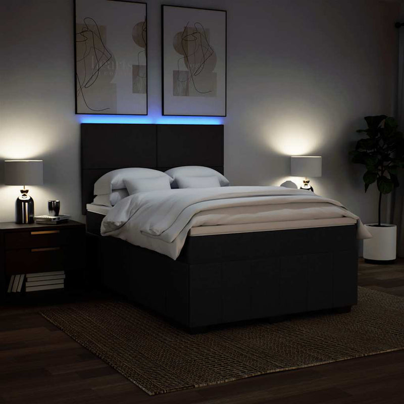 Box Spring Bed with Mattress Black Double Fabric Payday Deals