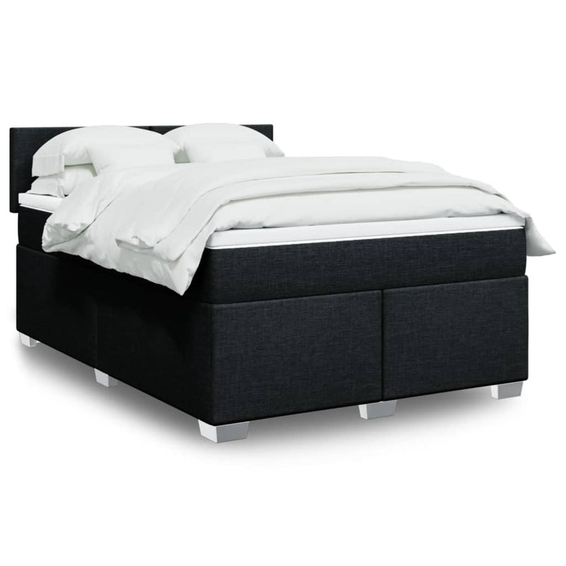 Box Spring Bed with Mattress Black Double Fabric Payday Deals