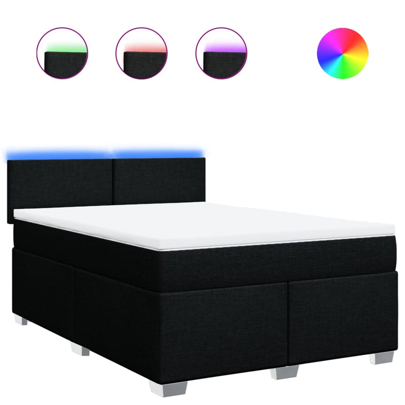 Box Spring Bed with Mattress Black Double Fabric Payday Deals