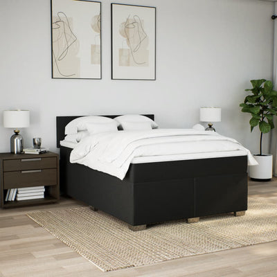 Box Spring Bed with Mattress Black Double Fabric Payday Deals