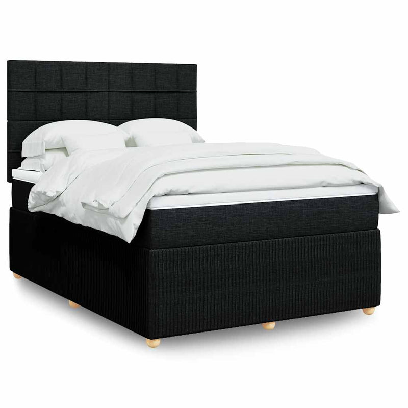 Box Spring Bed with Mattress Black Double Fabric Payday Deals