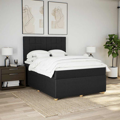 Box Spring Bed with Mattress Black Double Fabric Payday Deals