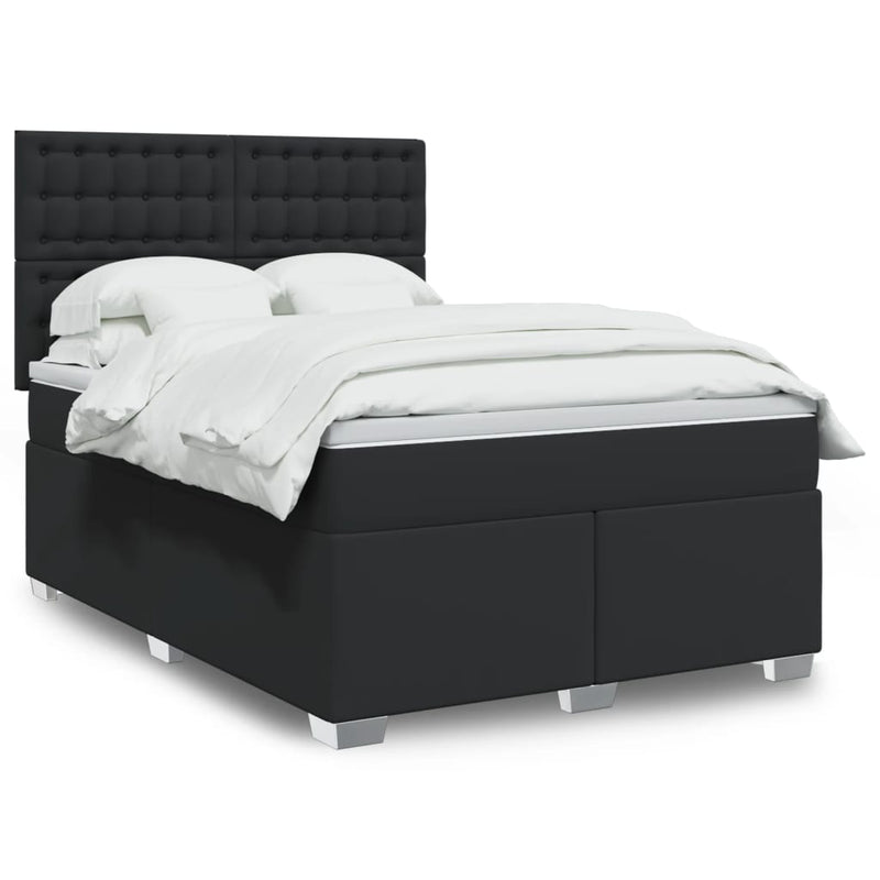 Box Spring Bed with Mattress Black Double Faux Leather Payday Deals