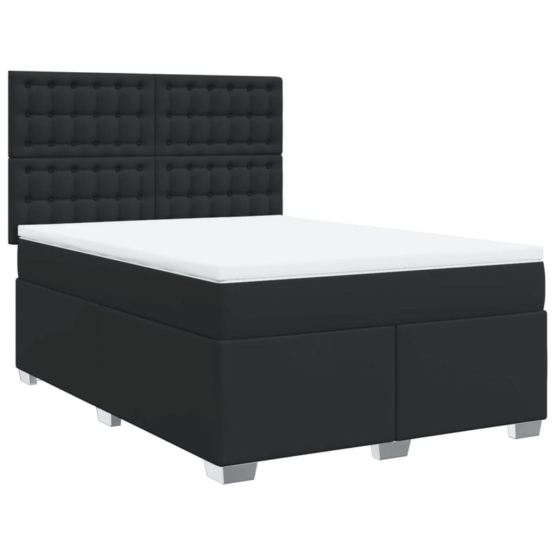 Box Spring Bed with Mattress Black Double Faux Leather Payday Deals