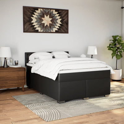 Box Spring Bed with Mattress Black Double Faux Leather Payday Deals