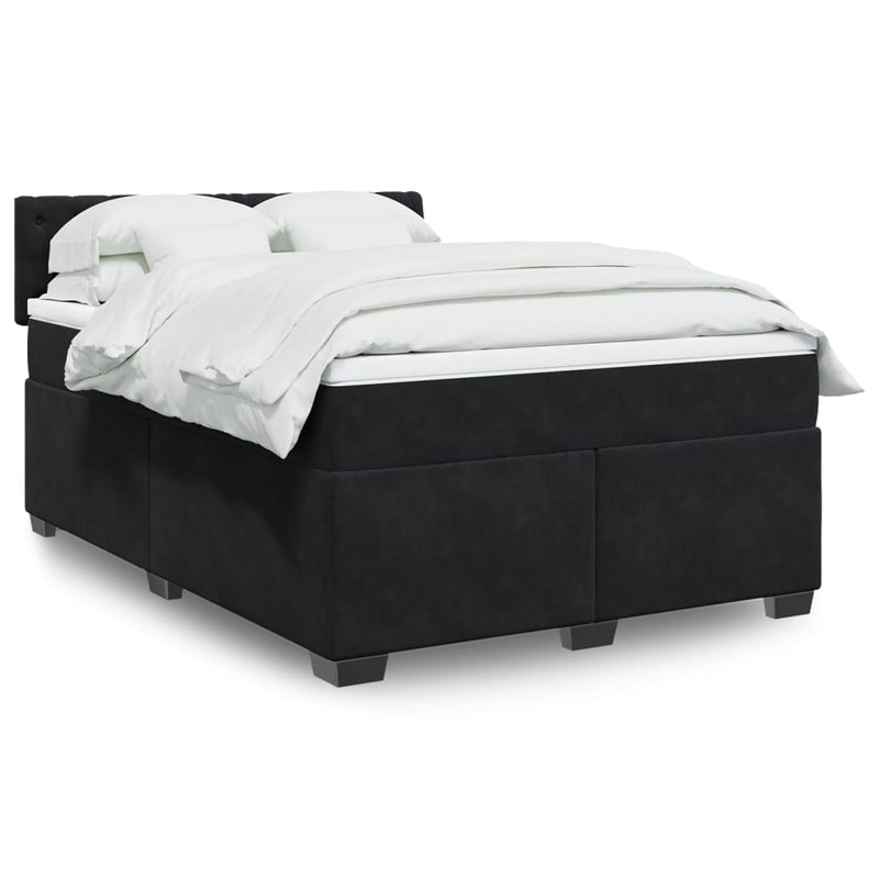 Box Spring Bed with Mattress Black Double Velvet Payday Deals