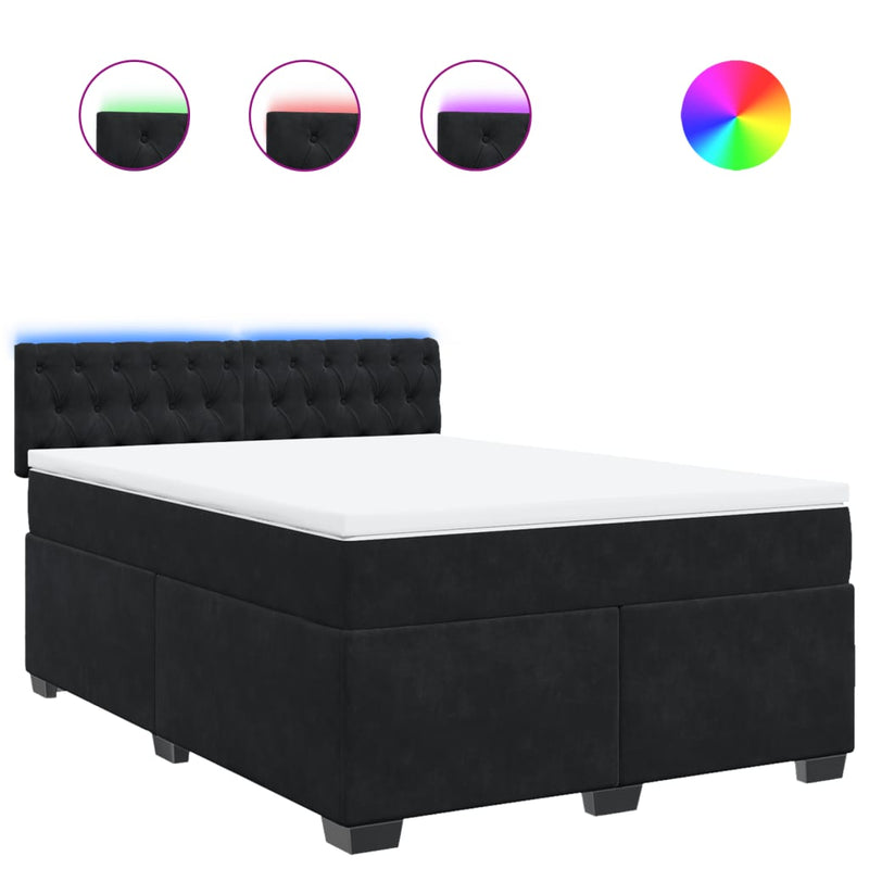 Box Spring Bed with Mattress Black Double Velvet Payday Deals