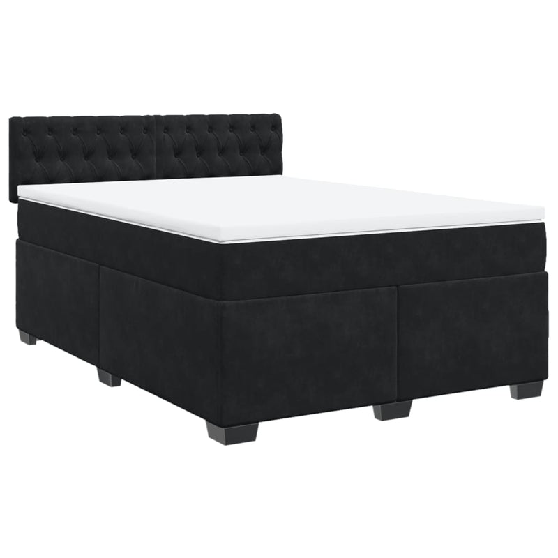 Box Spring Bed with Mattress Black Double Velvet Payday Deals