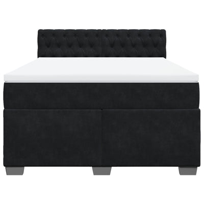 Box Spring Bed with Mattress Black Double Velvet Payday Deals