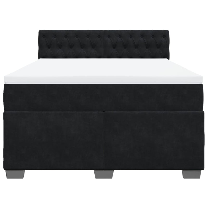Box Spring Bed with Mattress Black Double Velvet Payday Deals