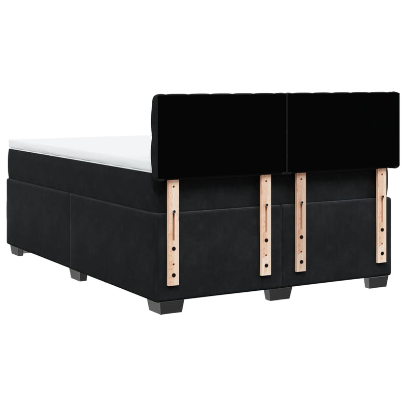 Box Spring Bed with Mattress Black Double Velvet Payday Deals