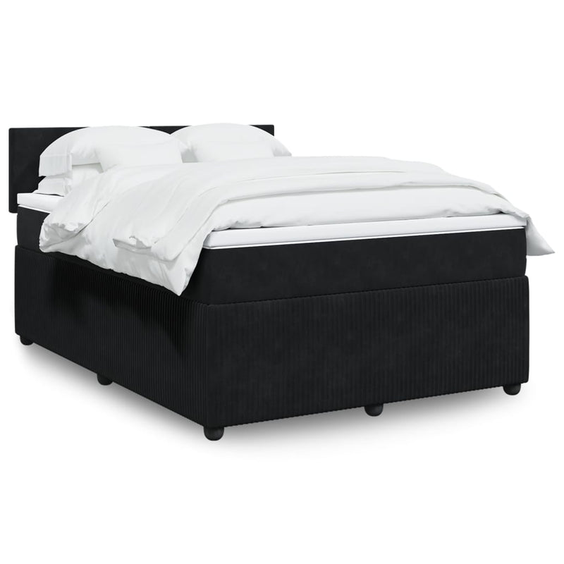 Box Spring Bed with Mattress Black Double Velvet Payday Deals