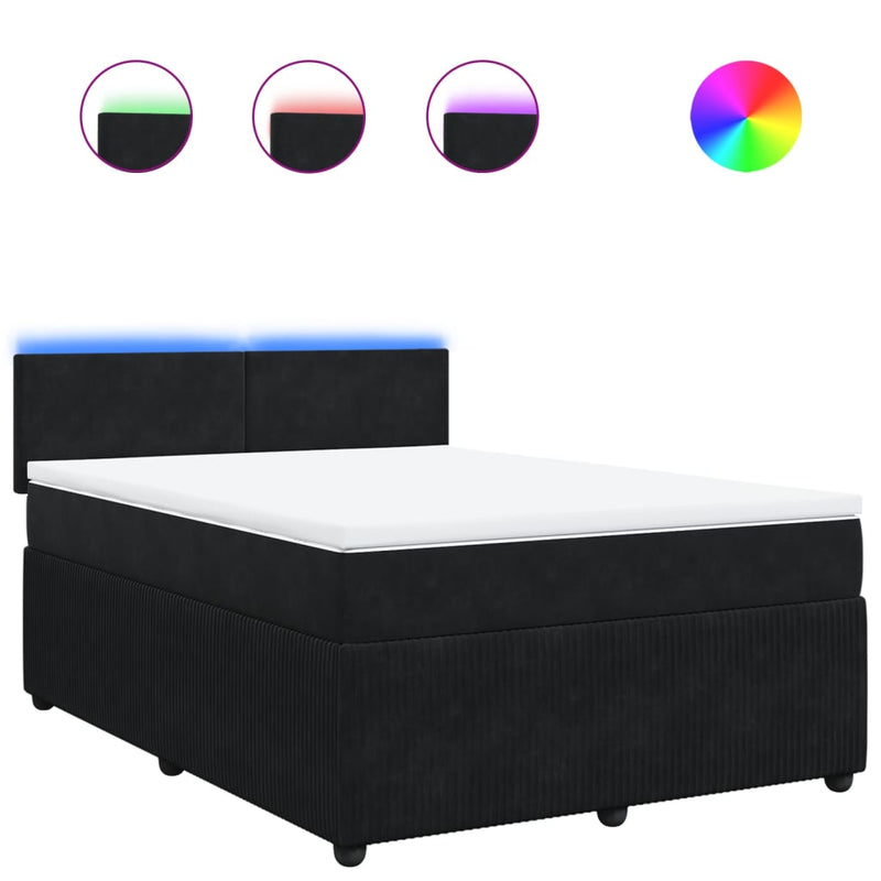 Box Spring Bed with Mattress Black Double Velvet Payday Deals