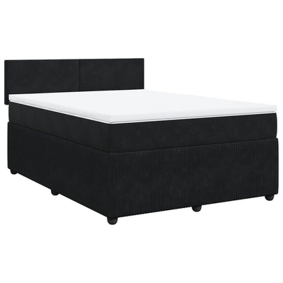 Box Spring Bed with Mattress Black Double Velvet Payday Deals