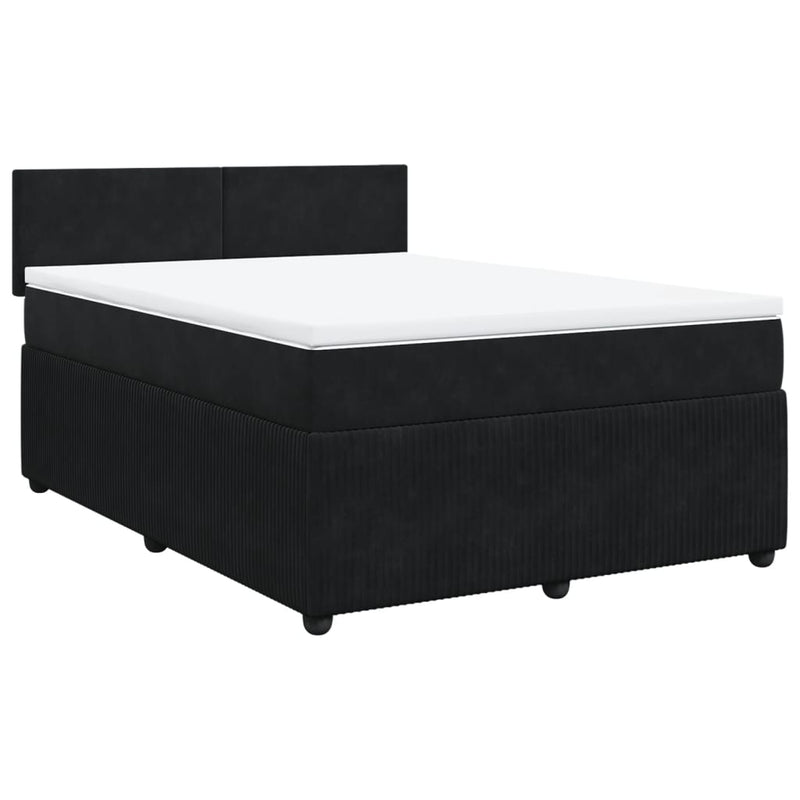 Box Spring Bed with Mattress Black Double Velvet Payday Deals