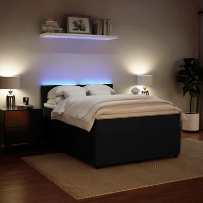 Box Spring Bed with Mattress Black Double Velvet Payday Deals