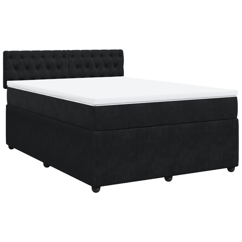 Box Spring Bed with Mattress Black Double Velvet Payday Deals