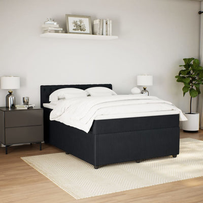 Box Spring Bed with Mattress Black Double Velvet Payday Deals