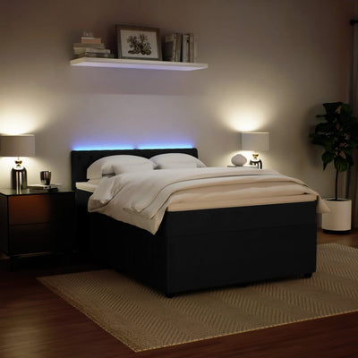 Box Spring Bed with Mattress Black Double Velvet Payday Deals