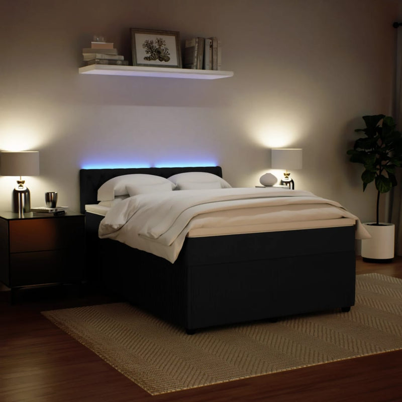 Box Spring Bed with Mattress Black Double Velvet Payday Deals