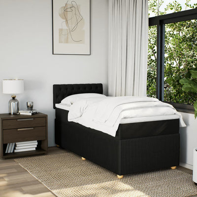 Box Spring Bed with Mattress Black King Single Fabric Payday Deals