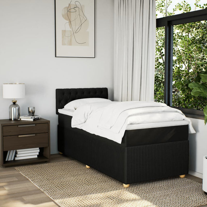 Box Spring Bed with Mattress Black King Single Fabric Payday Deals