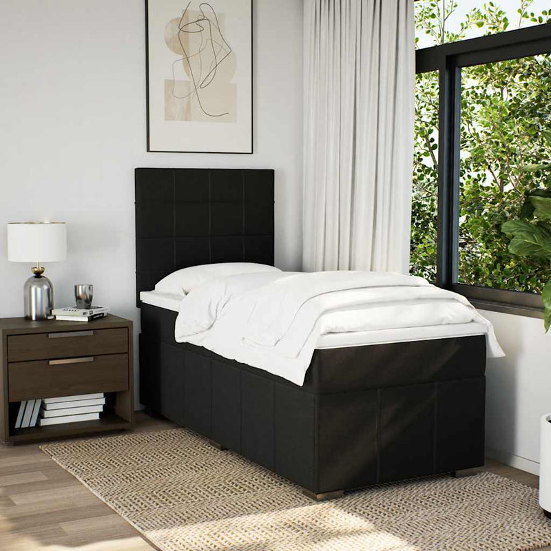 Box Spring Bed with Mattress Black King Single Fabric Payday Deals
