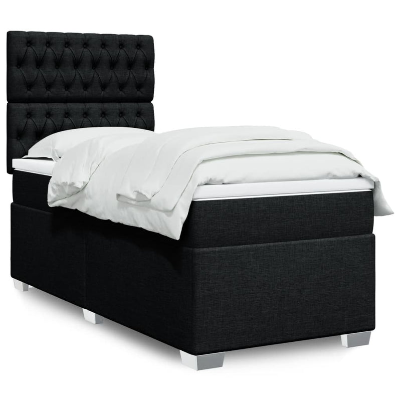 Box Spring Bed with Mattress Black King Single Fabric Payday Deals