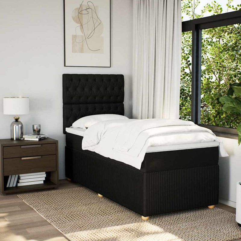 Box Spring Bed with Mattress Black King Single Fabric Payday Deals