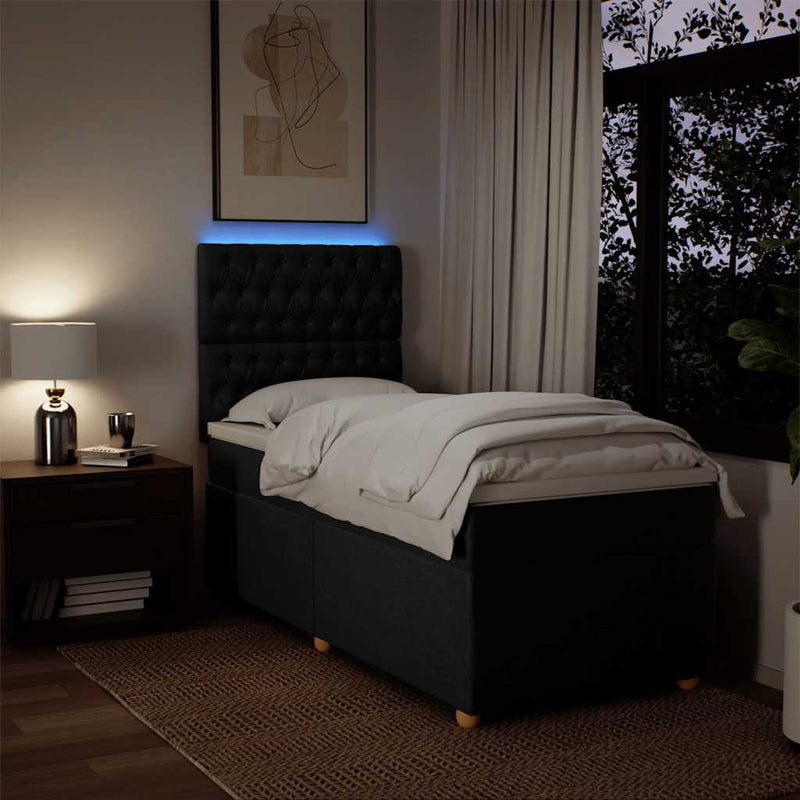 Box Spring Bed with Mattress Black King Single Fabric Payday Deals