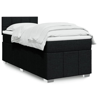 Box Spring Bed with Mattress Black King Single Fabric