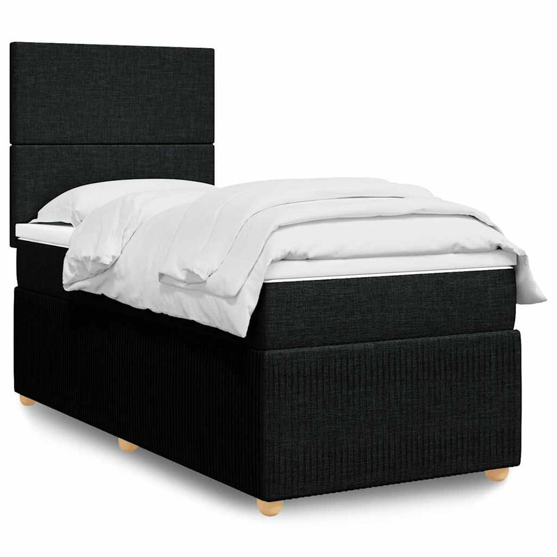 Box Spring Bed with Mattress Black King Single Fabric Payday Deals