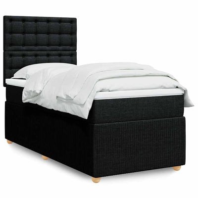 Box Spring Bed with Mattress Black King Single Fabric