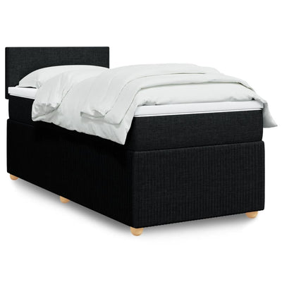 Box Spring Bed with Mattress Black King Single Fabric