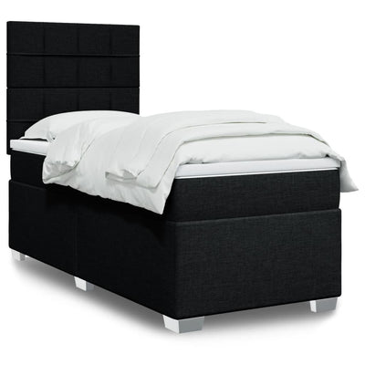 Box Spring Bed with Mattress Black King Single Fabric