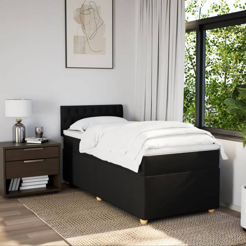 Box Spring Bed with Mattress Black King Single Fabric Payday Deals
