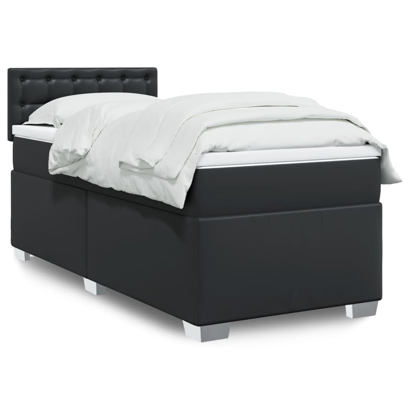 Box Spring Bed with Mattress Black King Single Faux Leather Payday Deals
