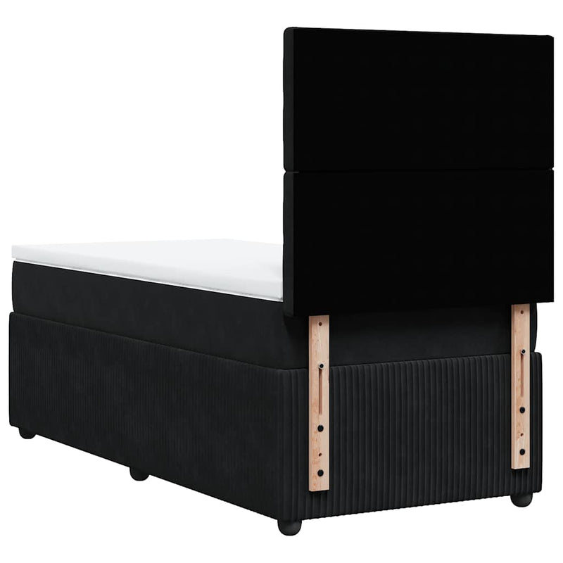 Box Spring Bed with Mattress Black King Single Velvet Payday Deals