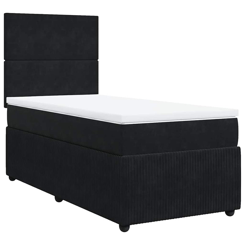 Box Spring Bed with Mattress Black King Single Velvet Payday Deals
