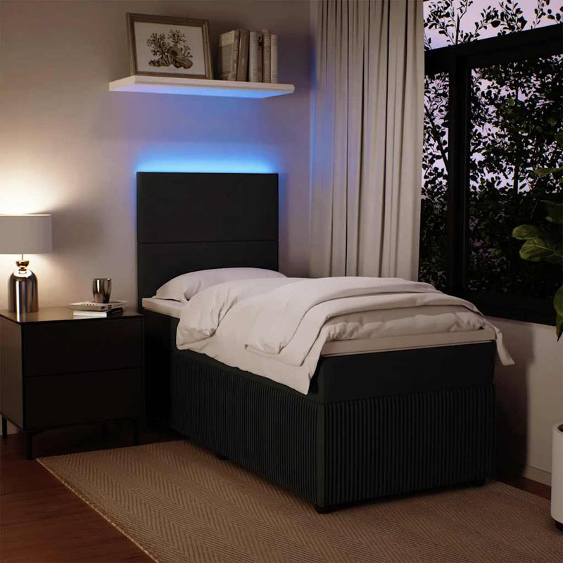 Box Spring Bed with Mattress Black King Single Velvet Payday Deals