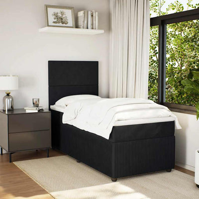 Box Spring Bed with Mattress Black King Single Velvet Payday Deals