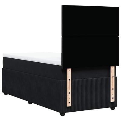 Box Spring Bed with Mattress Black King Single Velvet Payday Deals