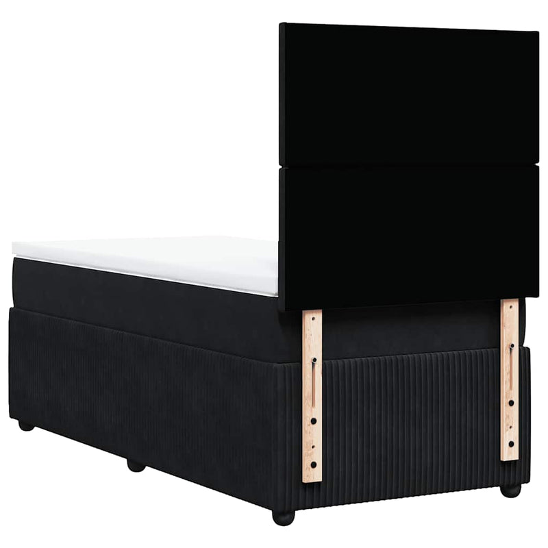 Box Spring Bed with Mattress Black King Single Velvet Payday Deals