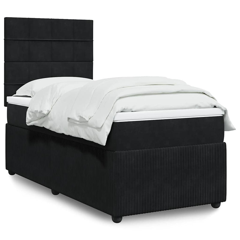 Box Spring Bed with Mattress Black King Single Velvet Payday Deals