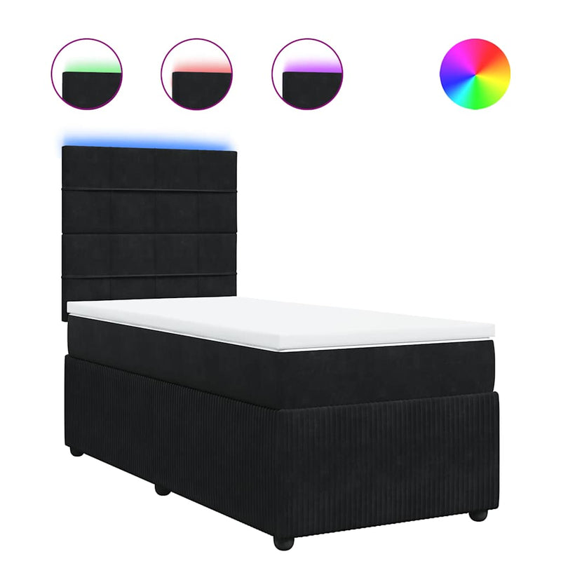 Box Spring Bed with Mattress Black King Single Velvet Payday Deals