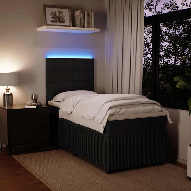 Box Spring Bed with Mattress Black King Single Velvet Payday Deals