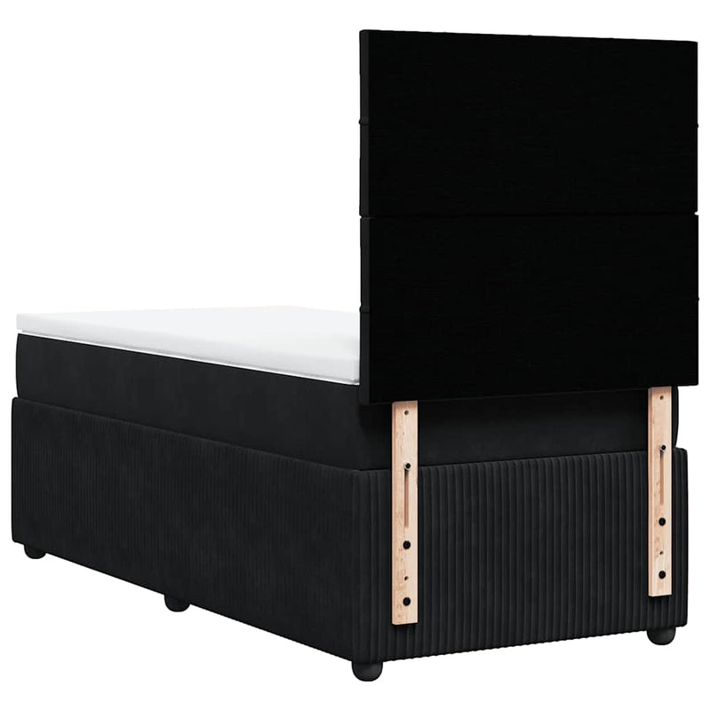Box Spring Bed with Mattress Black King Single Velvet Payday Deals