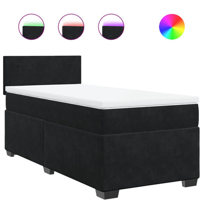 Box Spring Bed with Mattress Black King Single Velvet Payday Deals
